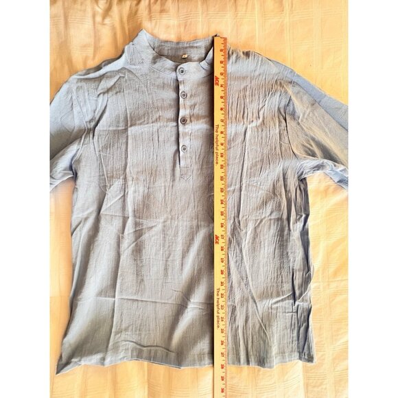 Henley Shirt Women's Sz L Gauze Popover Top Linen Cotton Adjustable Sleeve Blue - Picture 7 of 10
